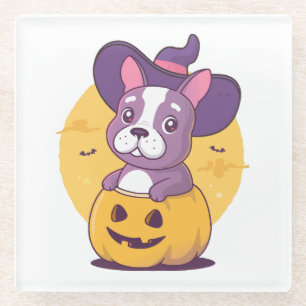 Frenchie Halloween Glass Coaster
