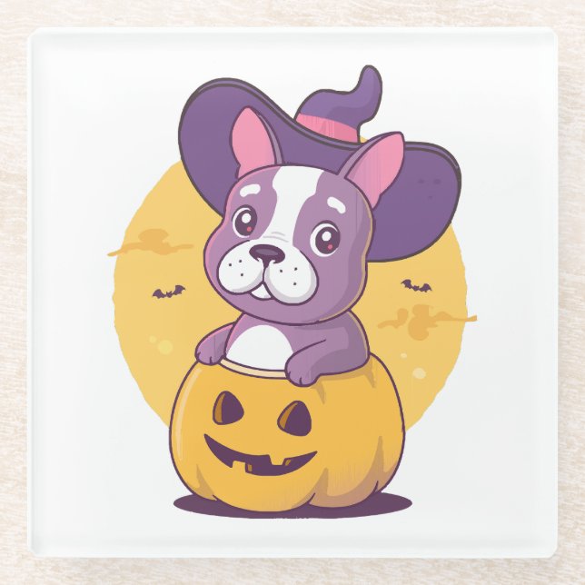 Frenchie Halloween Glass Coaster (Front)
