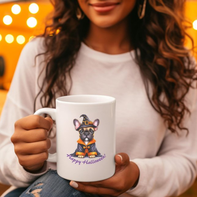 Frenchie Halloween Purple Robe Witchy Hat Coffee Mug (Creator Uploaded)