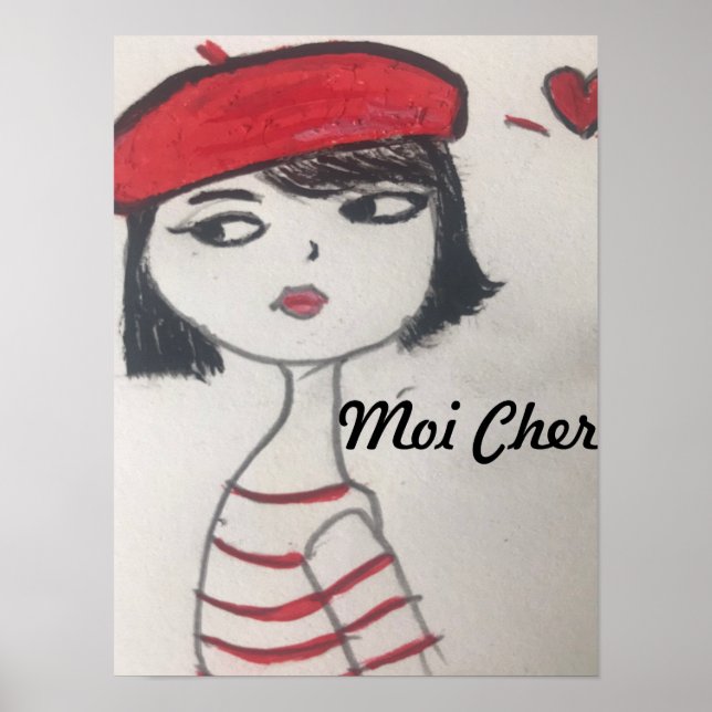 Frenchie hand painted design, French beret, Tote B Poster (Front)
