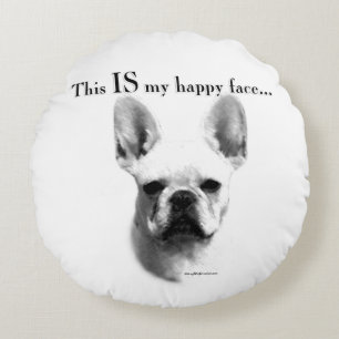 Frenchie Happy Face Round Cushion