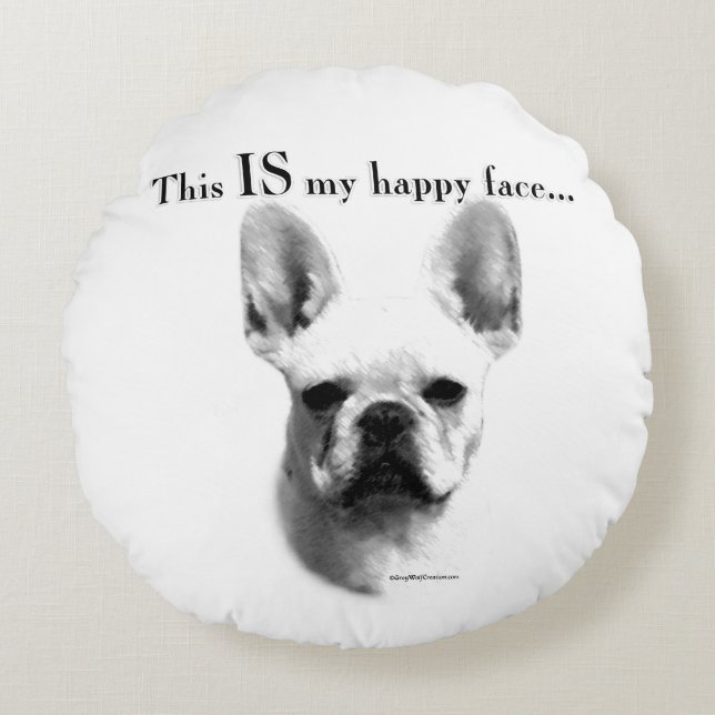 Frenchie Happy Face Round Cushion (Front)