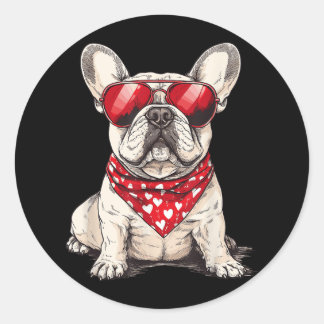 Frenchie Heart Bandanna Cool French Bulldog Lover  Classic Round Sticker