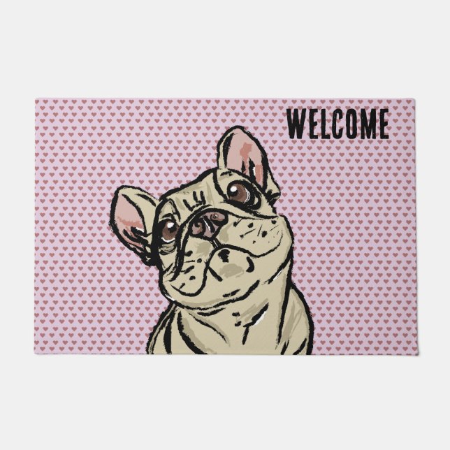 Frenchie Hearts Doormat (Front)