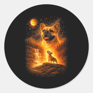 Frenchie howling to the moon vintage mystical dog classic round sticker