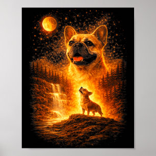 Frenchie howling to the moon vintage mystical dogF Poster