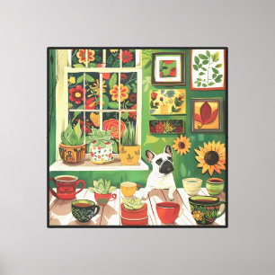 Frenchie in Boho Garden Tea Room Canvas Print