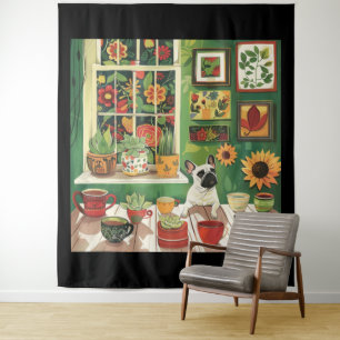 Frenchie in Boho Garden Tea Room Tapestry