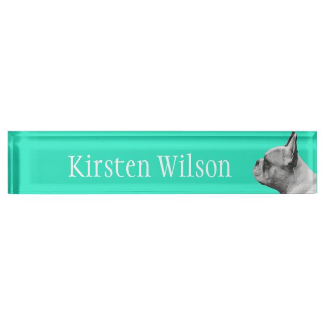 Frenchie Love | Aqua Coloured Nameplate (Front)