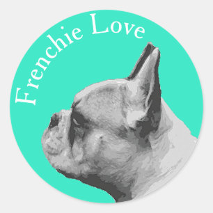 Frenchie Love / French Bulldog Aqua Coloured Classic Round Sticker