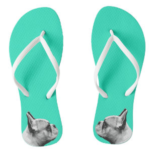 Frenchie Love / French Bulldog   Aqua Coloured Flip Flops