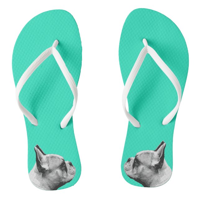Frenchie Love / French Bulldog | Aqua Coloured Flip Flops (Footbed)