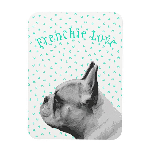 Frenchie Love - French Bulldog & Fun Teal Pattern Magnet (Vertical)