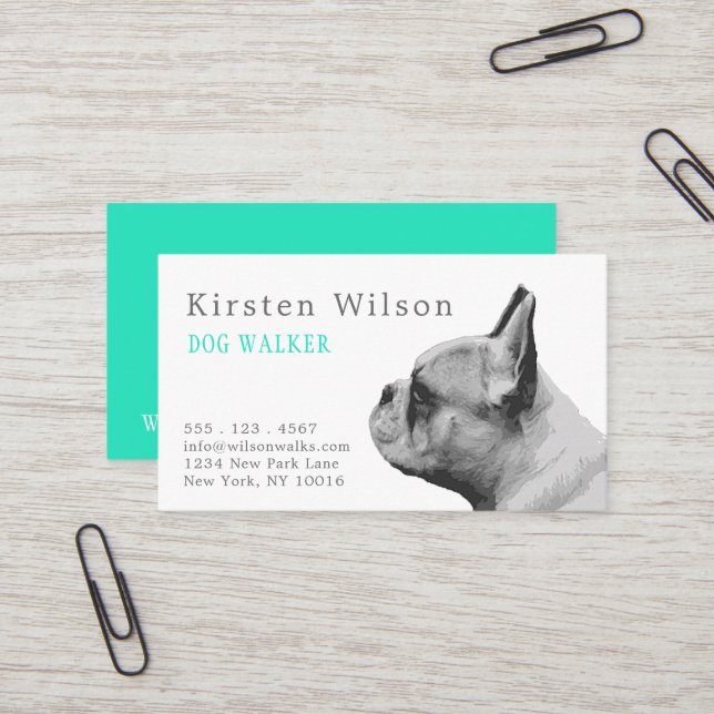 Frenchie Love | Personalised  Aqua Business Card (Front/Back In Situ)