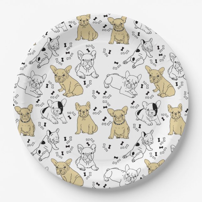 Frenchie Loves Bones Paper Plate (Front)