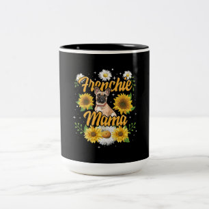 Frenchie Mama French Bulldog Dog Sunflower Two-Tone Coffee Mug