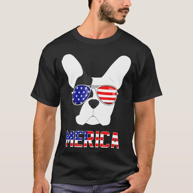Frenchie  Merica French Bulldog Shir Patriotic Dog T-Shirt (Front)