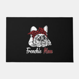 frenchie mum french bulldog with red plaid doormat
