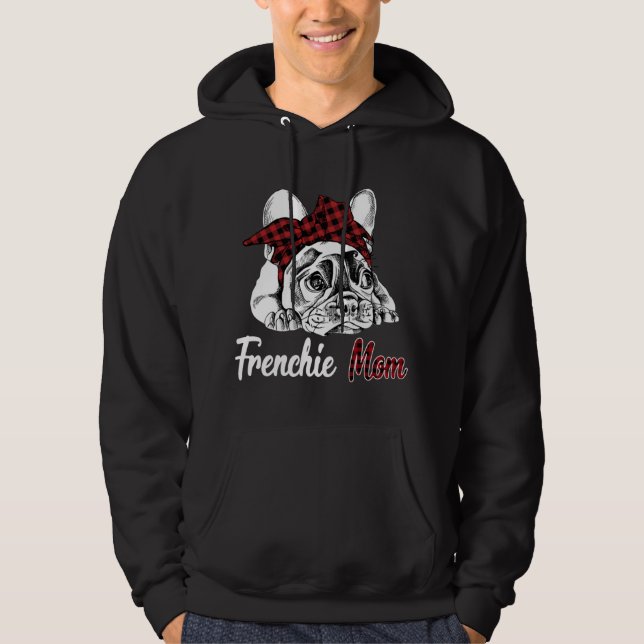 Frenchie Mum French Bulldog With Red Plaid Headban Hoodie (Front)
