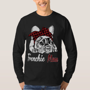 Frenchie Mum French Bulldog With Red Plaid Headban T-Shirt