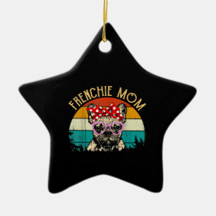 Frenchie Mum Gift Vintage Retro Style Bulldog Ceramic Tree Decoration