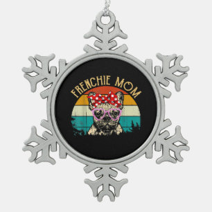 Frenchie Mum Gift Vintage Retro Style Bulldog Snowflake Pewter Christmas Ornament