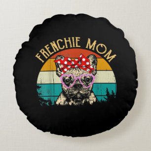 Frenchie Mum Gift Vintage Retro Style French Bulld Round Cushion