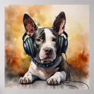 Frenchie Music Factory Headphones Art Poster