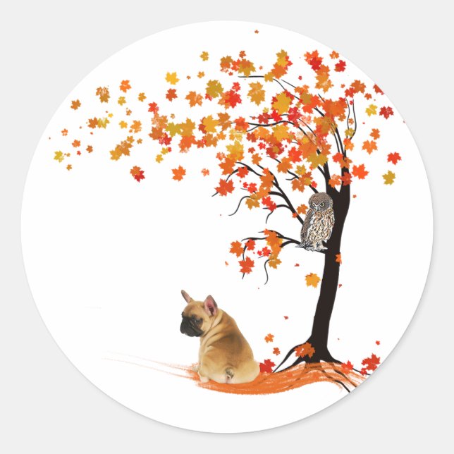 Frenchie My Spirit Animals Owl Frenchie Lovers Classic Round Sticker (Front)