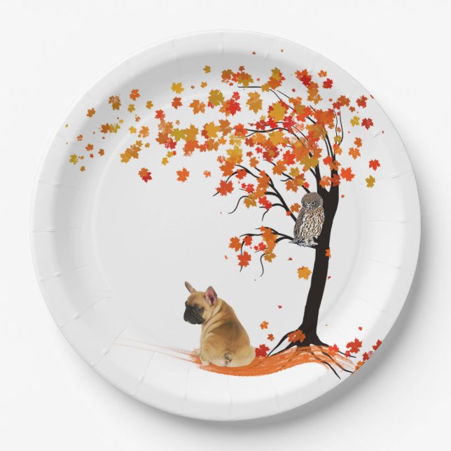 Frenchie My Spirit Animals Owl Frenchie Lovers Paper Plate (Front)