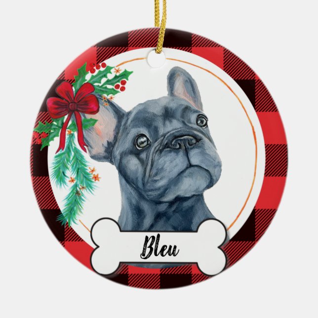 Frenchie Ornament, French Bulldog  Ceramic Tree Decoration (Front)