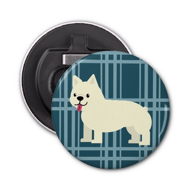 Frenchie Plaid Blue Bottle Opener (Front)