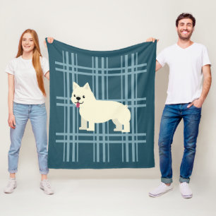 Frenchie Plaid Blue Fleece Blanket