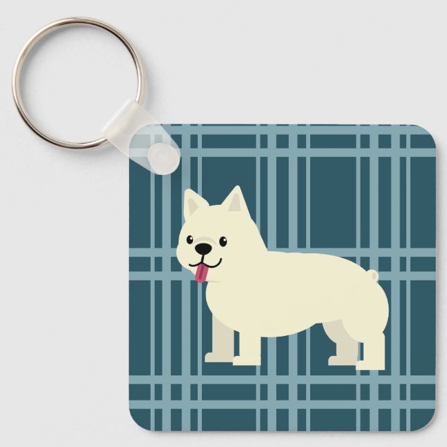 Frenchie Plaid Blue Key Ring (Front)