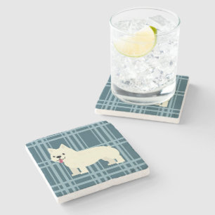 Frenchie Plaid Blue Stone Coaster