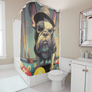 Frenchie Pool Shark: Trilby Hustler Art Shower Curtain
