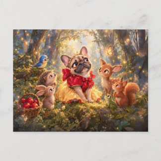 Frenchie Snow White Forest Companions Scene Postcard