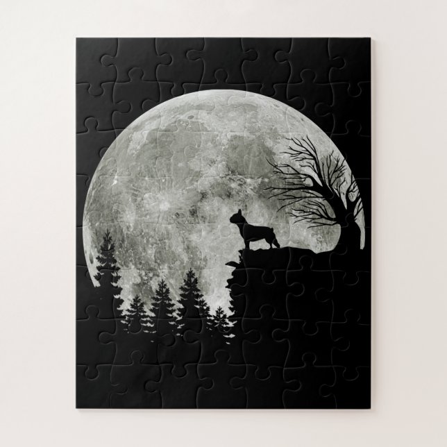 Frenchie Standing On Mountain Moonlight Halloween Jigsaw Puzzle (Vertical)