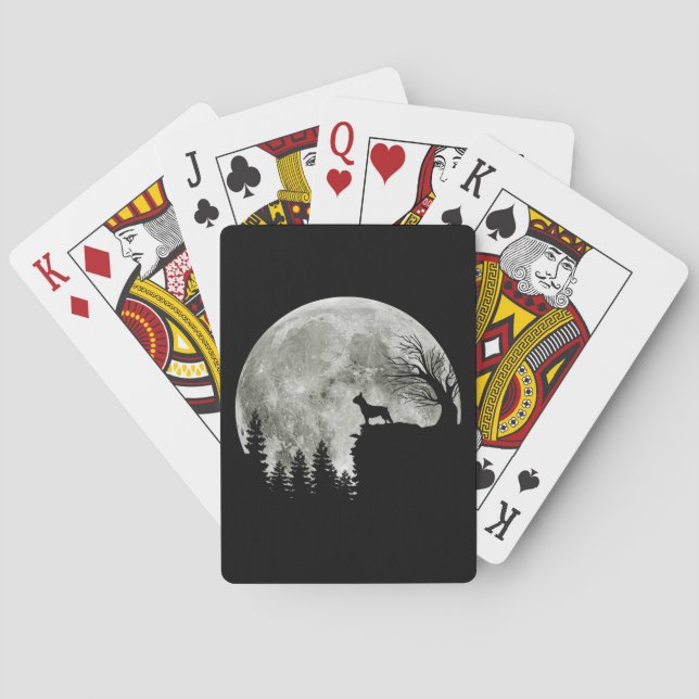 Frenchie Standing On Mountain Moonlight Halloween Playing Cards (Back)
