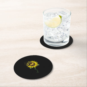 Frenchie Sunflower Mum French Bulldog Lover Gift Round Paper Coaster