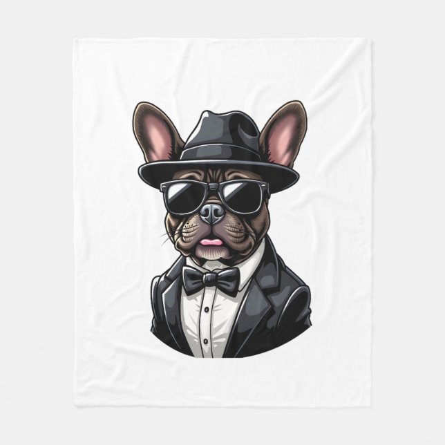 Frenchie The Gangster Fleece Blanket (Front)