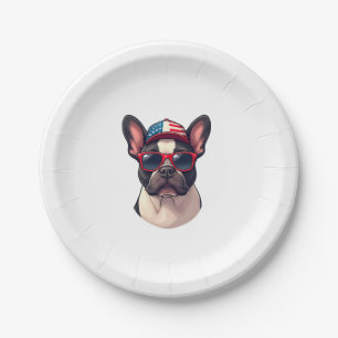 Frenchie Wearing USA Colors (3) Paper Plate
