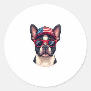 Frenchie Wearing USA Colors (4) Classic Round Sticker
