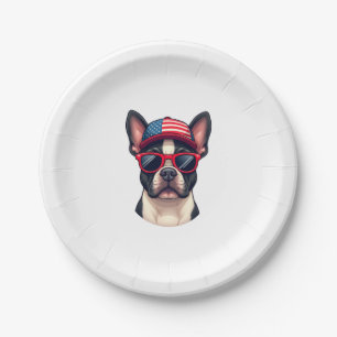 Frenchie Wearing USA Colors (4) Paper Plate