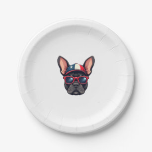 Frenchie Wearing USA Colors (5) Paper Plate