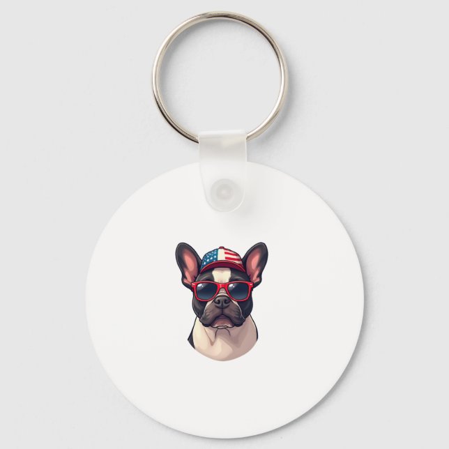 Frenchie Wearing USA Colours (3) Key Ring (Front)