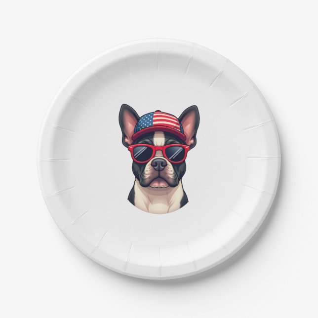 Frenchie Wearing USA Colours (4) Paper Plate (Front)