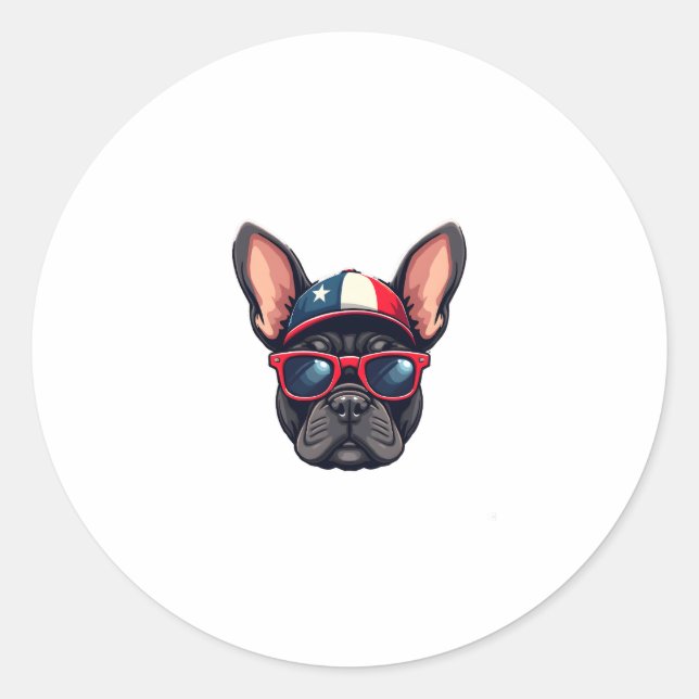 Frenchie Wearing USA Colours (5) Classic Round Sticker (Front)
