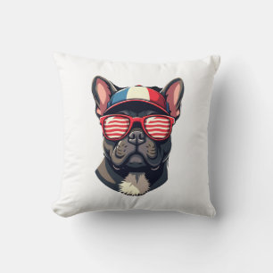 Frenchie Wearing USA Colours (7) Cushion