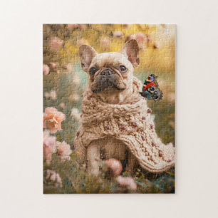 Frenchie With Butterfly In Spring Jigsaw Puzzle